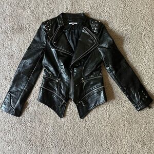 Black Studded Women's Leather Jacket